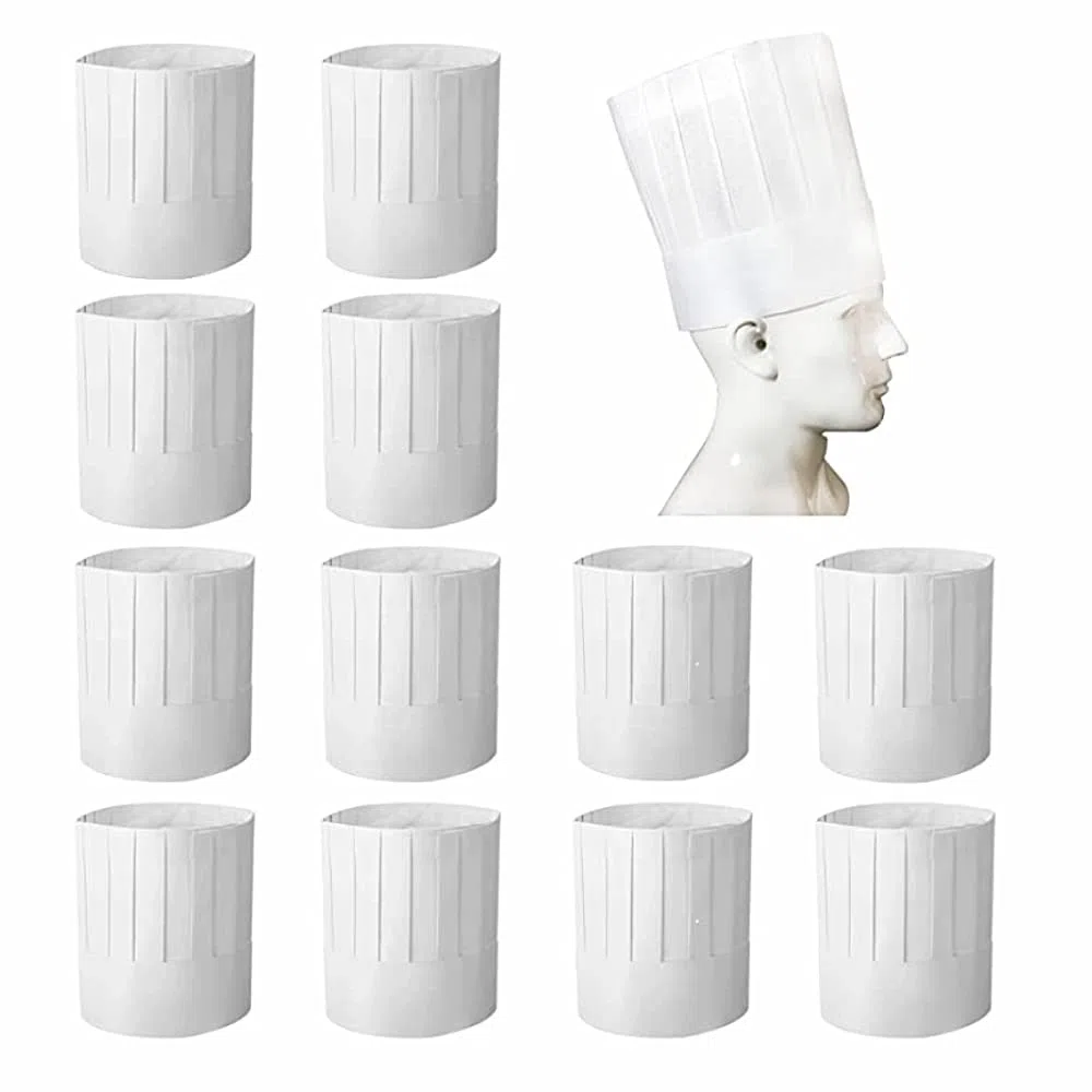 LATRAT 24 unidades sombrero de cocinero papel desechable tamaño ajustable sombreros de chef unisex, red transpirable, apto para reuniones familiares en la cocina, sujeción ajustable, Color blanco., XL