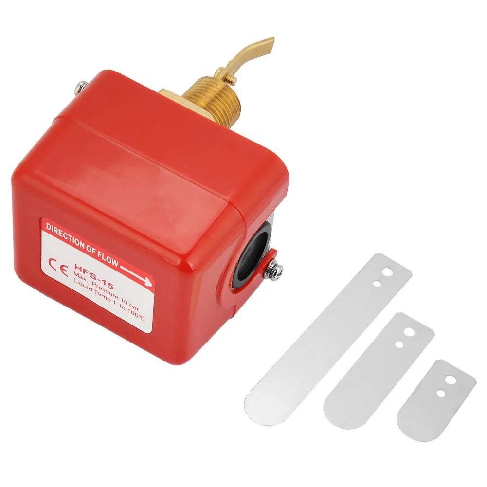 Interruptor de flujo, conexión de rosca ajustable de 1/2 pulgada Contactos SPDT Interruptor de válvula de flujo de paleta de agua Controlador de flujo 1.0Mpa para aire acondicionado, etc(Rojo)