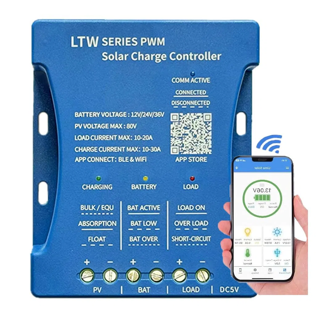 Y&H 30A Regulador de carga Solar Controlador de Carga solar Bluetooth regulador de carga solar 12V 24V panel solar controlador de carga solar inteligente PWM PV:50V para plomo ácido