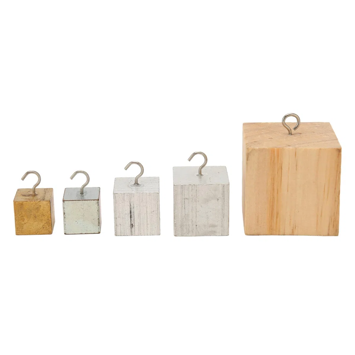 Qcwwy Juego de Bloques Educativos de 5 Cubos de Densidad para Experimentos Físicos y Educación Científica con Cobre, Hierro, Aluminio en Caja de Plástico
