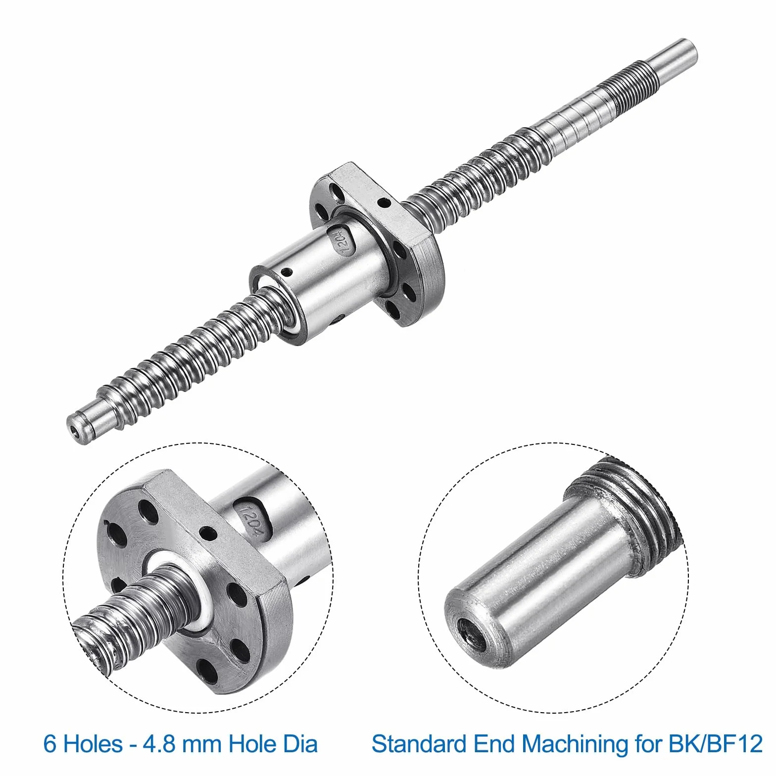 QUARKZMAN Husillo de bolas SFU1204 (Diámetro 12mm, Paso 4mm, Longitud 200mm) con Tuerca de Husillo de Bolas Kit de Husillo de Bolas Anti Juego para Mecanizado de Extremo Estándar