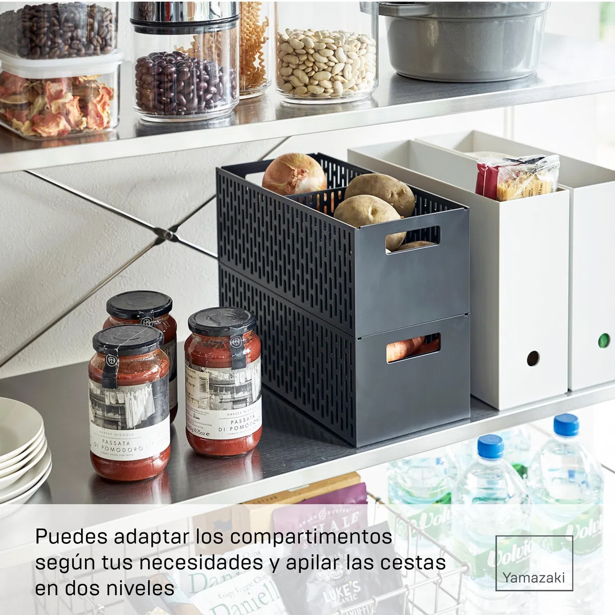 Yamazaki 5021 TOWER Vegetable Basket, black, ABS Resin, 15.3 x 32 x 12.2 cm