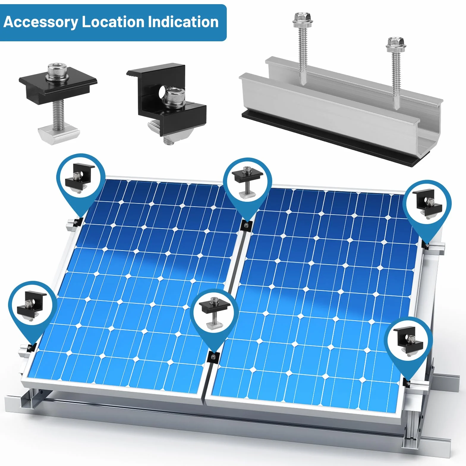 EXLECO 8 soportes para panel solar de aluminio, riel de fijación PV, soporte para panel solar
