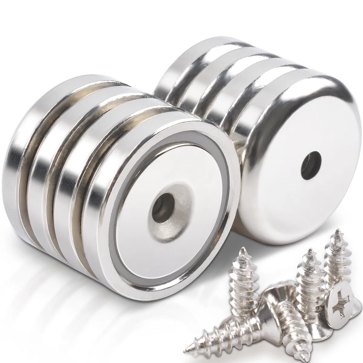 8 Piezas Imanes Neodimio 40 kg de Fuerza 32x7mm Imanes con Orificio y Cápsula, Tornillos y Cojines de Acero,Imán Potente para Cocina Oficina Nevera Industria Ciencia