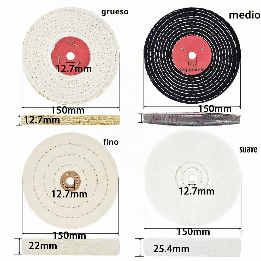 Discos de pulir de 150 mm para lijadoras con orificio de 12,7 mm (suave y fino) y 12,7 mm (medio y grueso), 4 unidades