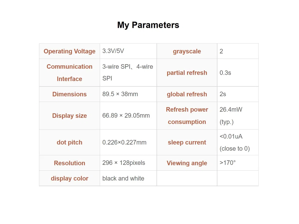 2.9inch E-Paper Module 296x128 Resolution 3.3V/5V Two-Color E-Ink Display Module epaper Screen SPI Interface for Raspberry Pi/Arduino/Nucleo Support Partial Refresh