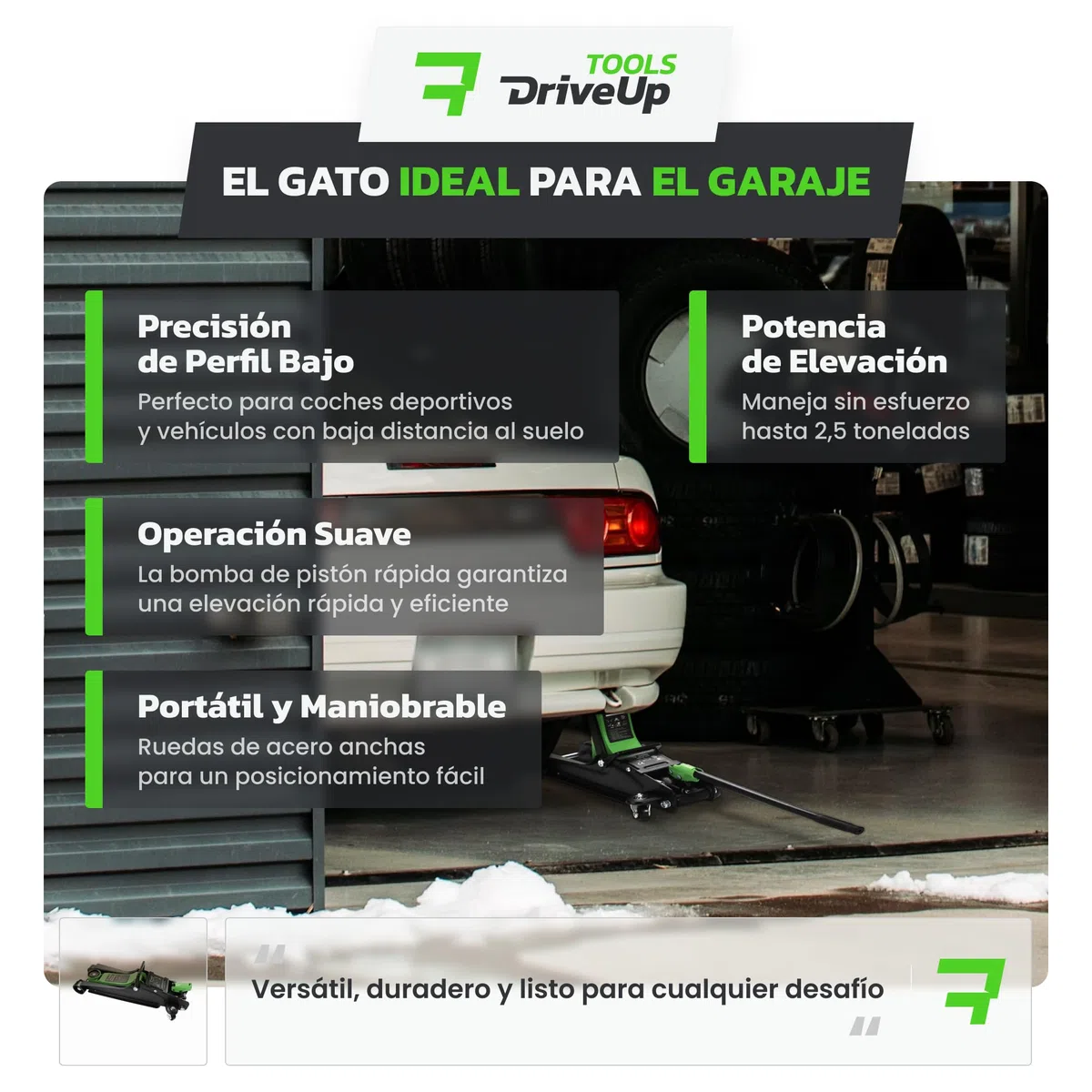 Gato hidraulico para Coche 2,5T. Gato Coche bajo Perfil Altura elevación 85-380mm con Almohadilla de Goma. Capacidad hasta 2500kg (Sin Maleta)