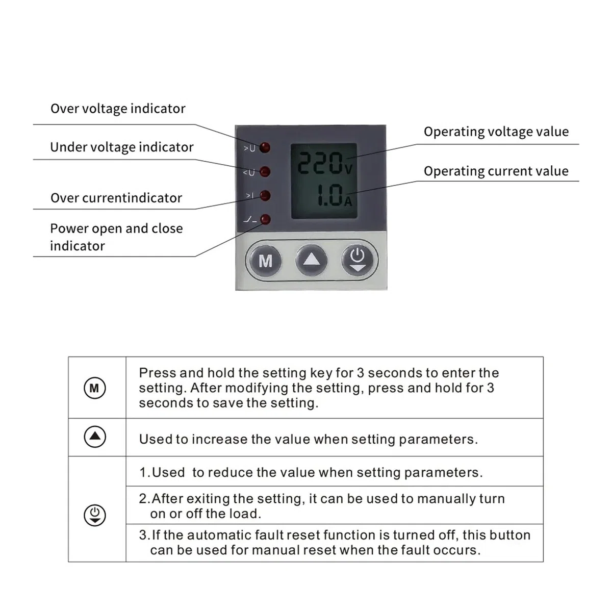 GEYA Dispositivo de protección de corriente/voltaje con función de medición AC220V Consulta Electricidad y energía Pantalla LCD (40A)