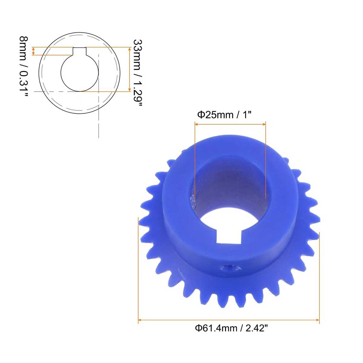 sourcing map 2.0 Módulo 30 Dientes 25mm Interior Agujero Plástico Cónico Cónico Engranaje con Chavetero