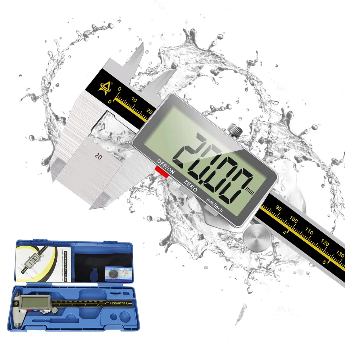 Calibre Digital, Pie de Rey Digital de 150 mm / 6 pulgadas con Pantalla LCD Grande Calibre Paquimetro de Acero Inoxidable, Durable, Medir Diámetro Interno, Diámetros y Profundidad