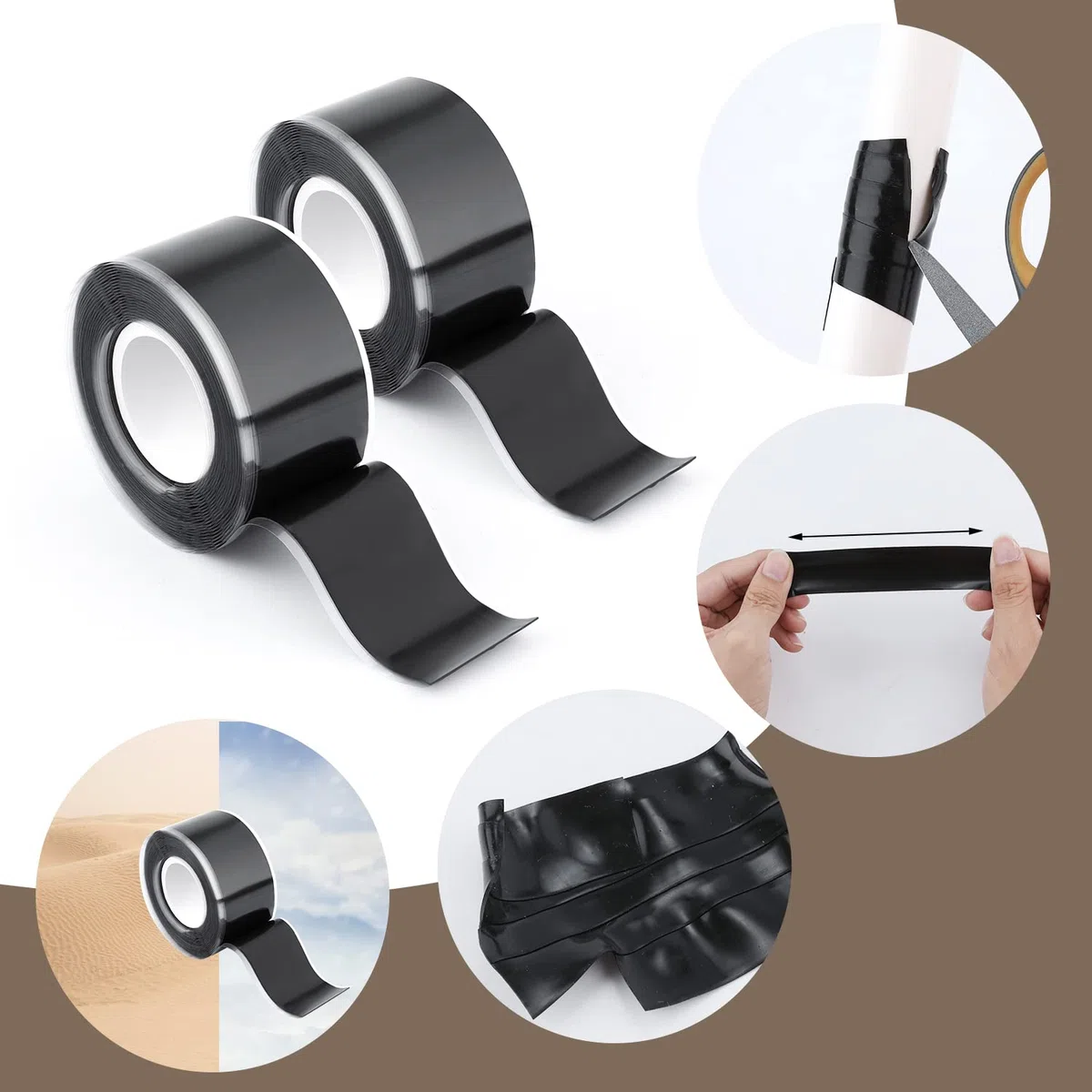 AIEX Cinta Silicona Autofusion, 2,5cm x 3 m 2 Rollos Impermeable Cinta Silicona Adhesiva Cinta Silicona de Autofusión Rescate para Fugas de Tuberías Reparación de Emergencia Cables Eléctricos (Negro)