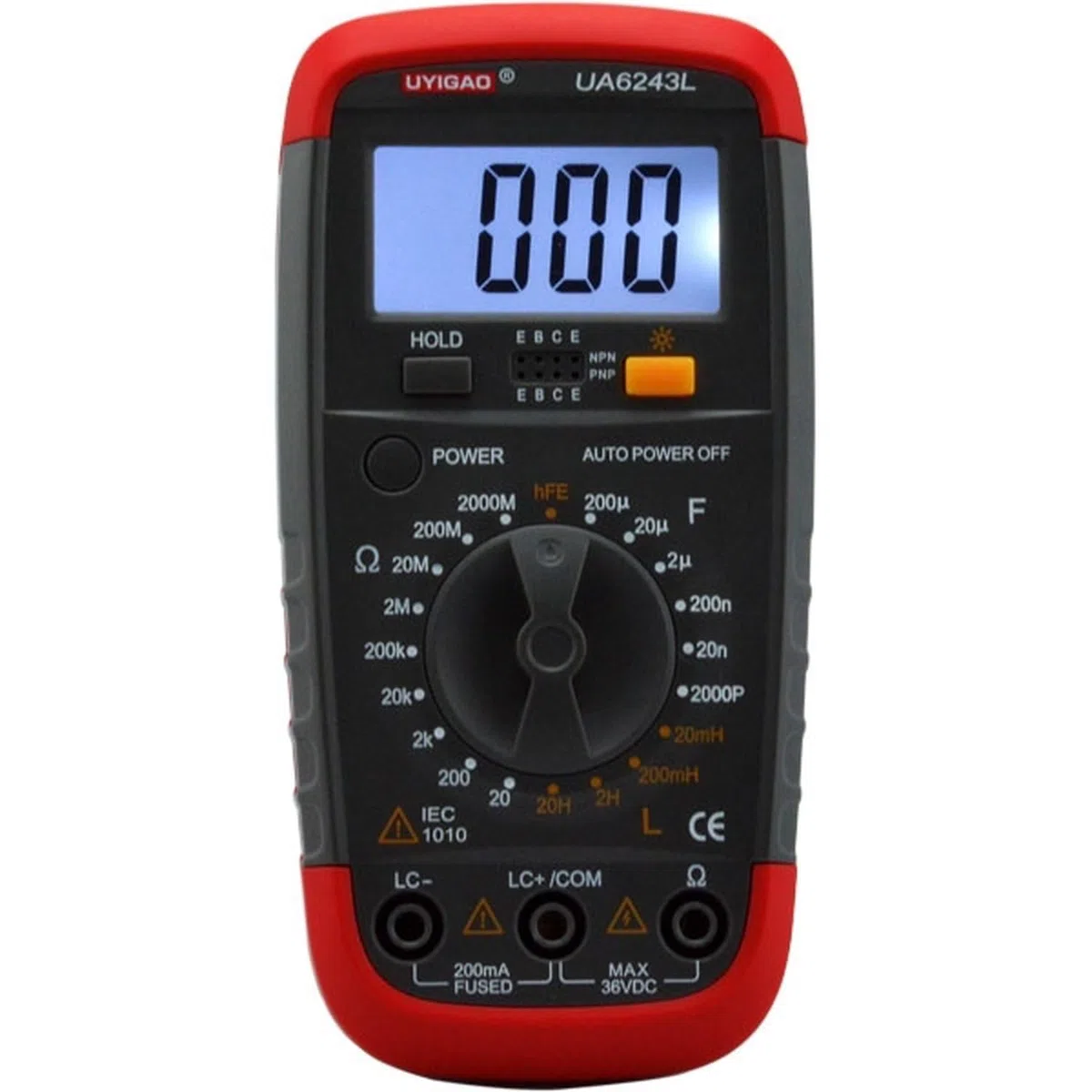 Medidor LCR Digital Uyigao UA6243L Capacitancia Inductancia Resistencia 3½ Dígitos con Backlight y Data Hold
