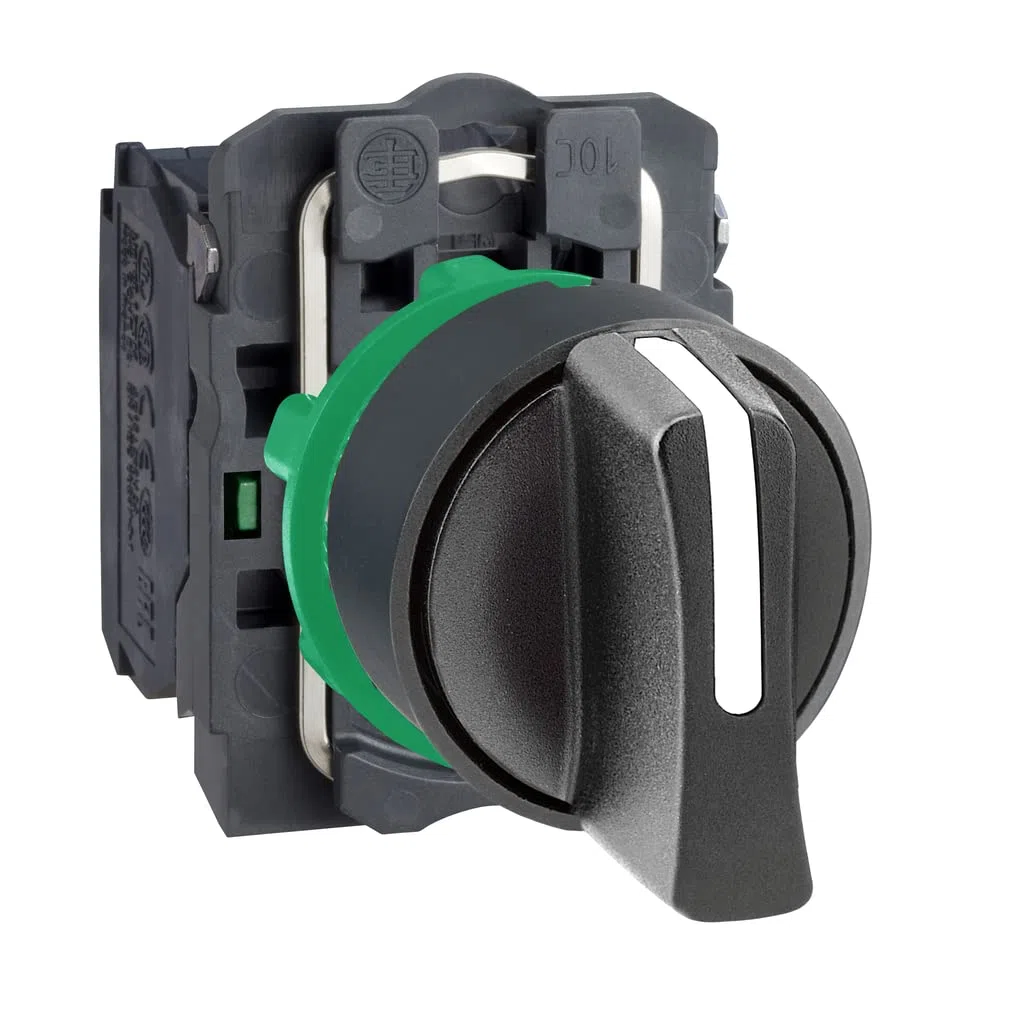 Schneider Electric XB5AD33 Selector Diámetro 22, Mango de 3 Posiciones, 2 Na, Negro