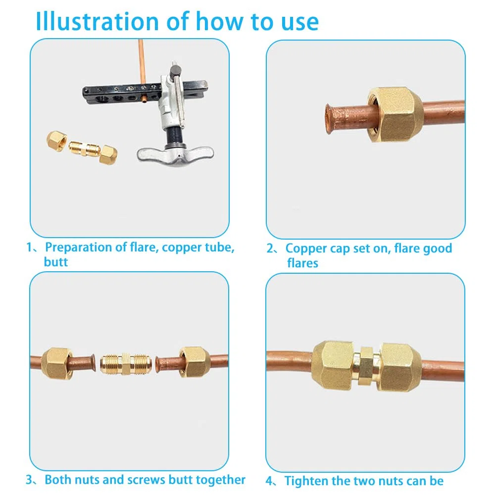 4 Piezas Conector Tubo de Cobre 1/4" para Aire Acondicionado Extensión de Tubo de Cobre Sin Soldadura Boquillas Doble para Tubos de cobre Diámetro Exterior 6.35 mm-6 mm