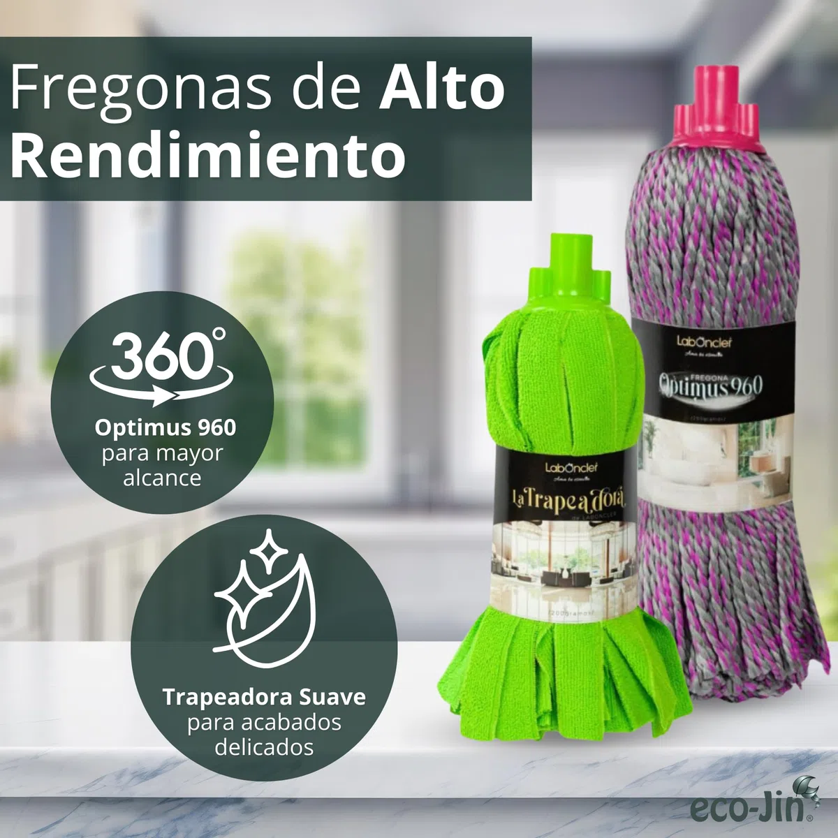 Eco-Jin Pack INTENSE | Difusor | Fregona Optimus | Fregona Trapeadora | Bayeta Microfibra | Estropajo Con Esponja | Limpiador Multiusos