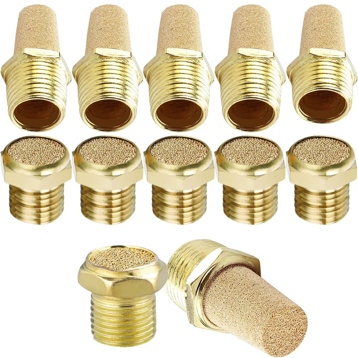 Xiatiaosann Silenciadores neumáticos, 12 piezas 1/8" Rosca macho Silenciador de escape de bronce sinterizado, Silenciador sinterizado hexagonal Línea de aire para cilindro de válvula solenoide