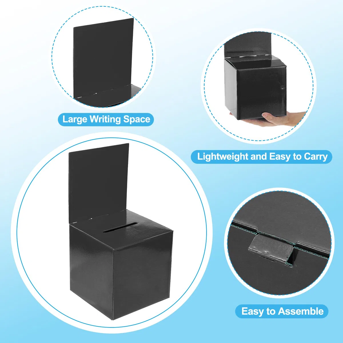 PATIKIL Caja de Sugerencias de Cartón, 4 Unidades de 6"x6"x6" con Tablero de Encabezado Extraíble, Caja de Sorteo para Sugerencias, Recolección, Propinas, Color Negro