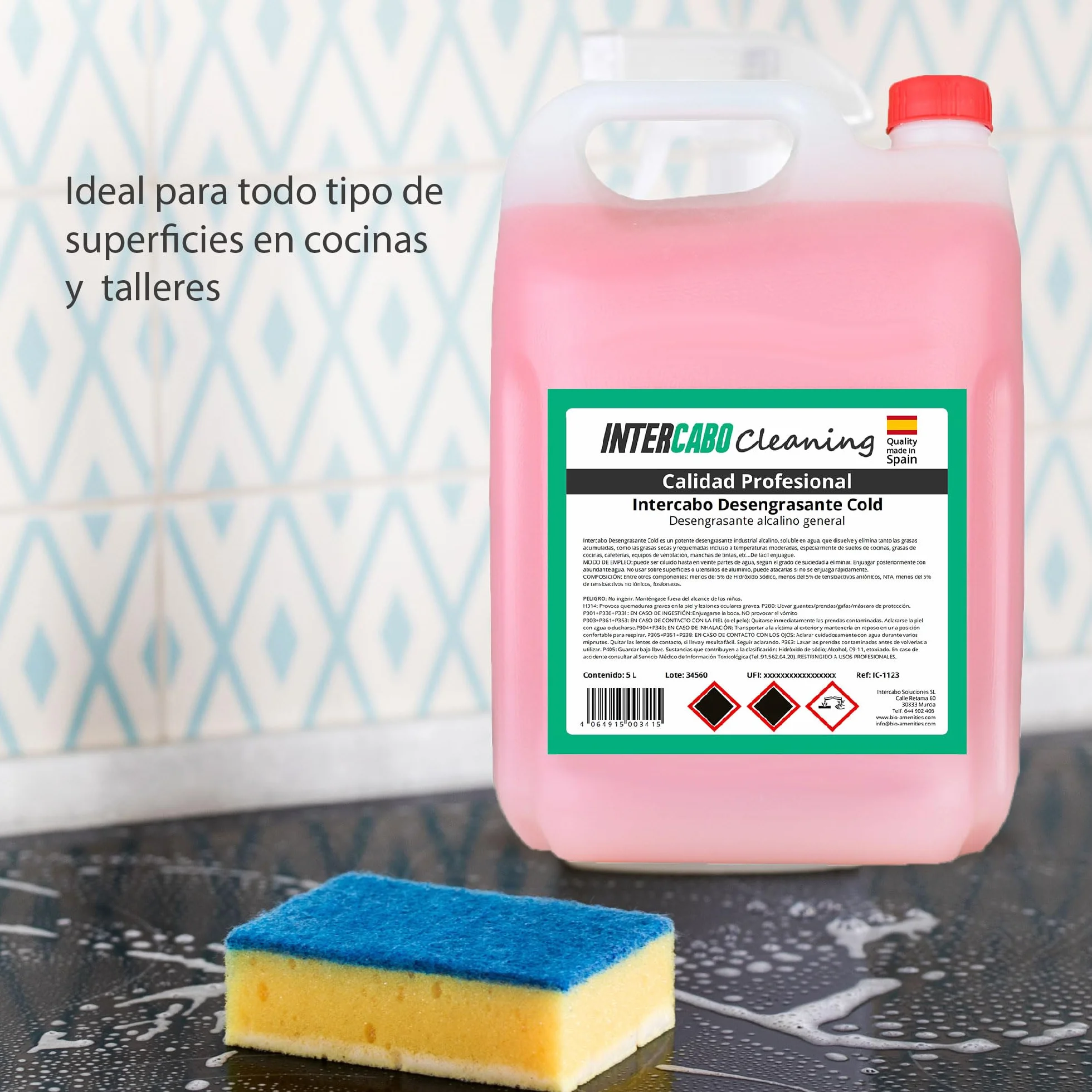 Quitagrasas Desengrasante Frío 5L • Potente Desengrasante Alcalino para Cocinas • Elimina Grasa Incrustada al Instante • Ideal para Campanas, Filtros, Hornos y Superficies Industriales