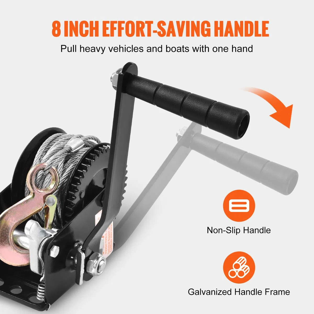VEVOR Cabrestante Manual Capacidad de Tracción Cabrestante para Remolque de Barco 800 libras Manivela Resistente con Cable de Acero de 10 m con Trinquete Bidireccional para Remolque, Barco, ATV