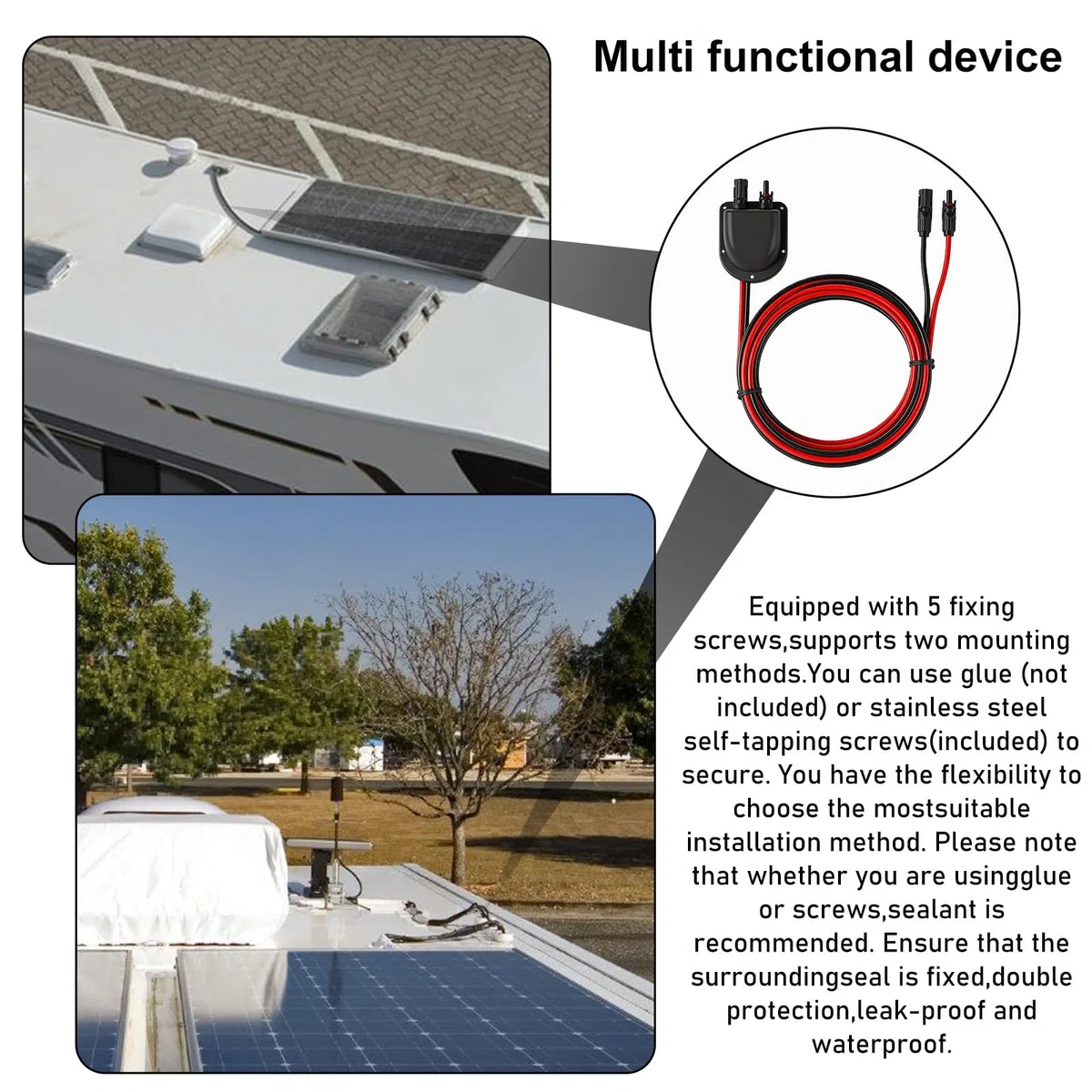 Pasacables solares para techo, impermeable, con cable solar de 3 m, 10 AWG, doble entrada de cable para instalación solar, autocaravana, barco