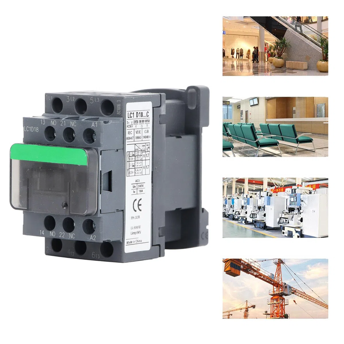 LC1D18 Contactor de CA 380 V Voltaje Nominal Contactor de CA Eléctrico Industrial Contactos de Aleación de Plata Reemplazo de Alta Sensibilidad Control de Circuito (Voltaje de la