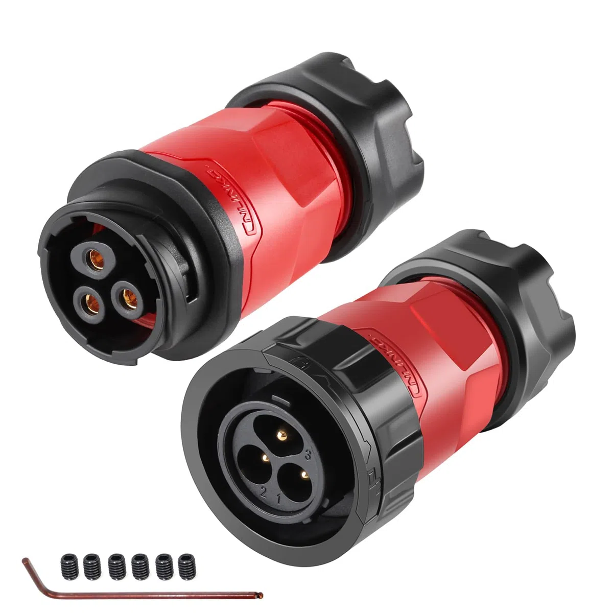 CNLINKO YM-20 Conector roscado de 3 pines IP68 conector estanco circular, carcasa de plástico PBT y conector de aviación de inserción rápida, enchufe macho/hembra M20 (3 pines con conexión roscado)