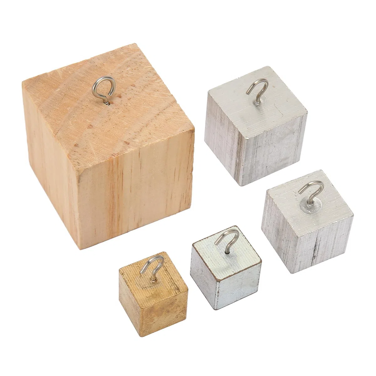 Qcwwy Juego de Bloques Educativos de 5 Cubos de Densidad para Experimentos Físicos y Educación Científica con Cobre, Hierro, Aluminio en Caja de Plástico