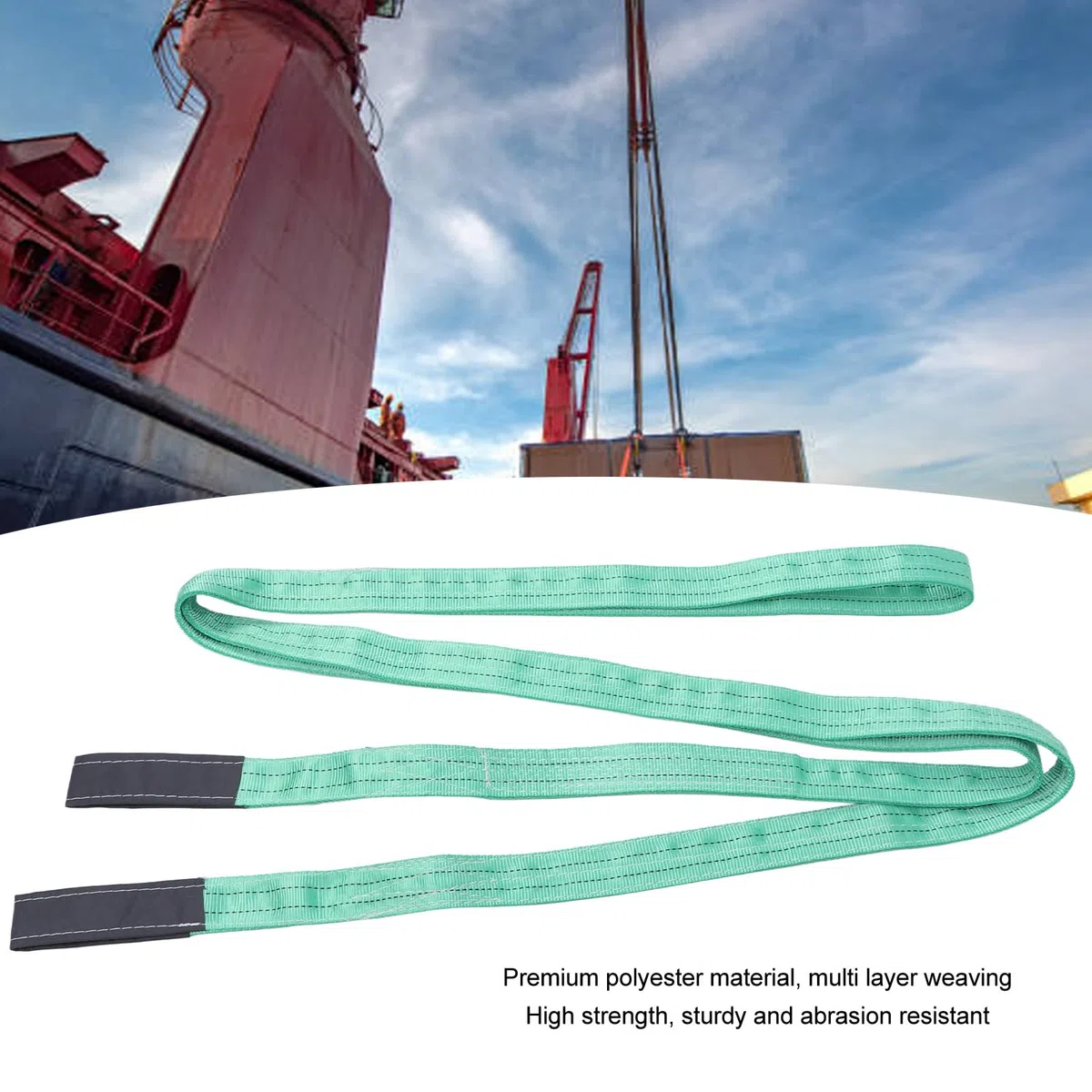 Lift Sling Strap, 2.2in 19.69ft 2T 4409LB Eslingas de Elevación de Poliéster de Alta Resistencia Heavy Duty Reinforced Loop Industrial Lifting Straps para Transporte, Energía,
