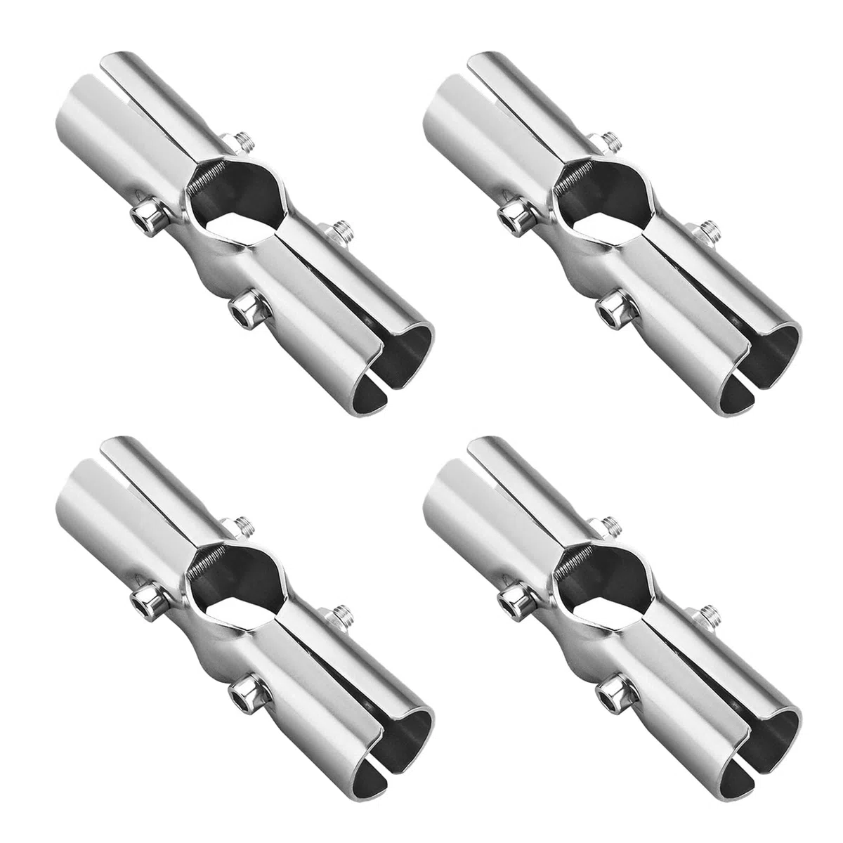 Conector de tubería estructural, abrazadera plana plateada de 4 vías para valla de eslabones de cadena de acero inoxidable, accesorios de tubería para tubo redondo de 25 mm, paquete de 4