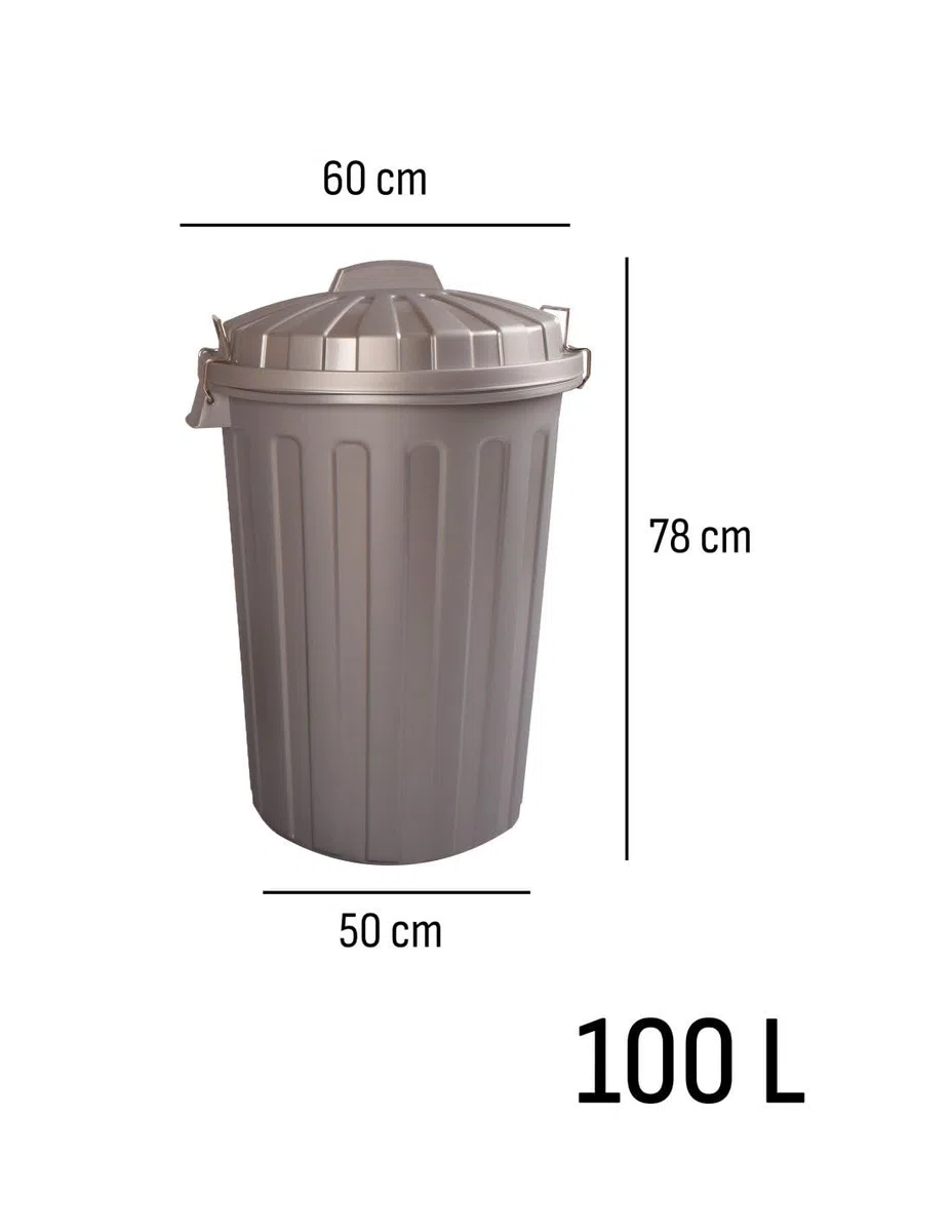 JARDIN202 - Cubo Basura Diseño Moderno de plástico con Tapadera | Cubo Resistente almacenaje y Reciclar | 100 litros (Plata)