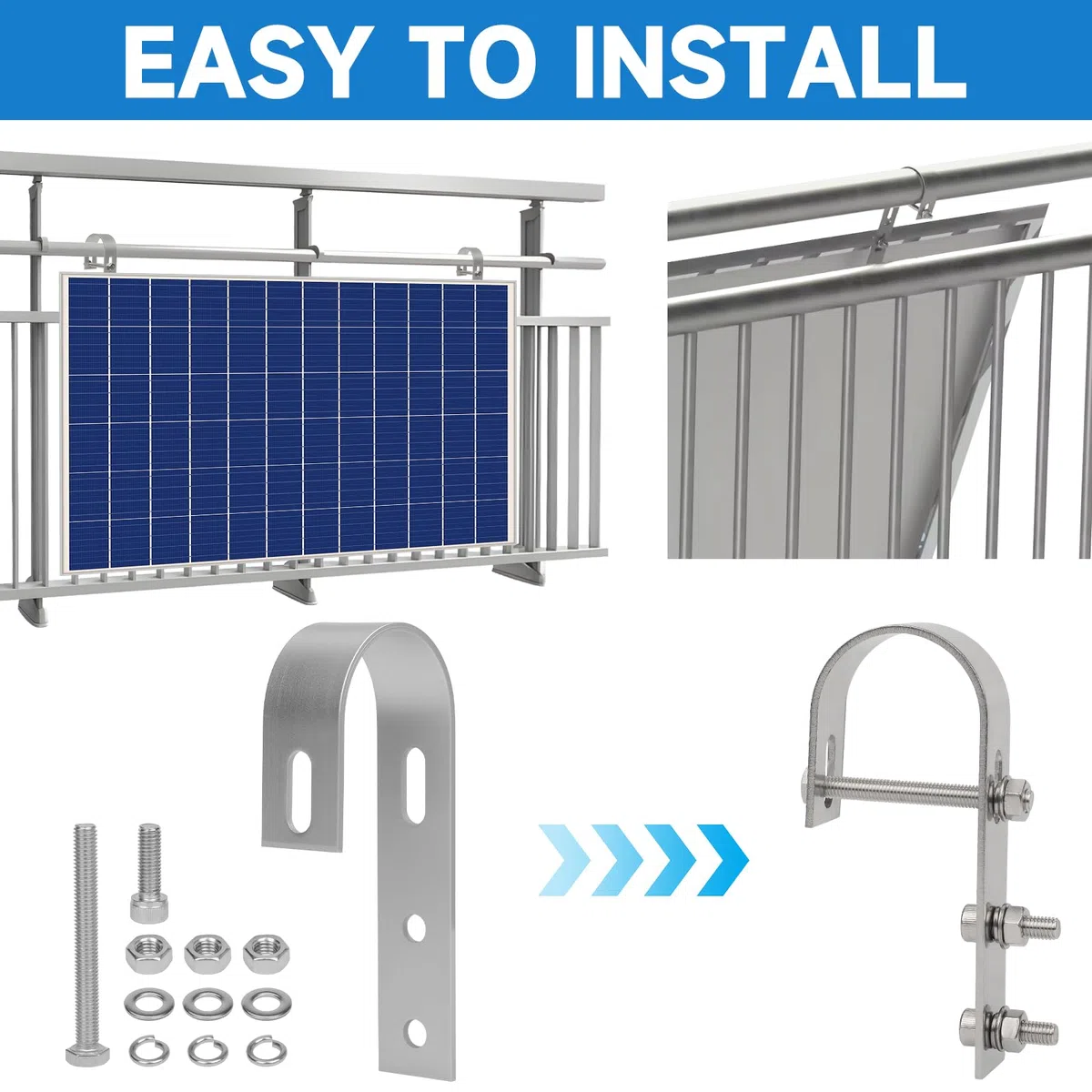 4 Piezas Soporte de Placa Solar, Fijación para Panel Solar Universal de 304 Acero Inoxidable, Ganchos para Fotovoltaicos Solar para Balcón, Fijación para Panel Solar para Balcón