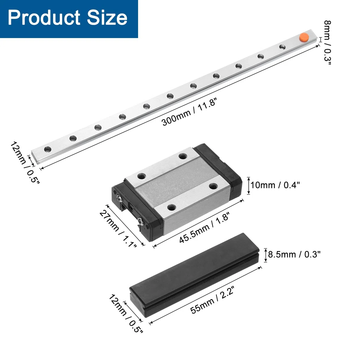 QUARKZMAN MGN12 Guía Lineal De 300 Mm Con Bloque Deslizante MGN12H Y Guía Lineal Mini MGN12 De Plástico Para Impresoras 3D DIY Y Máquinas CNC, Negro