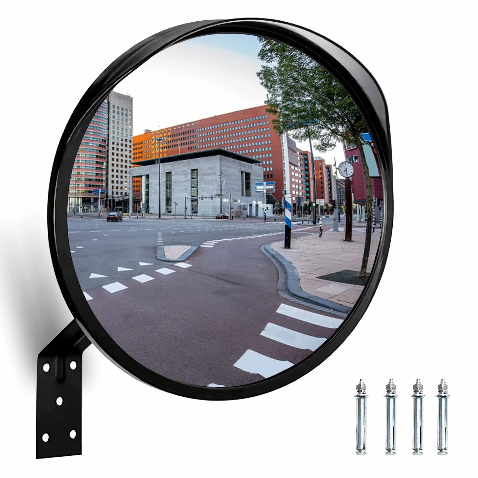 Minvchao Espejo panorámico de tráfico, espejo parabólico, espejo de observación, espejo convexo, 30 cm, para carretera y garaje, espejo de garaje, uso en exteriores e interiores, color negro