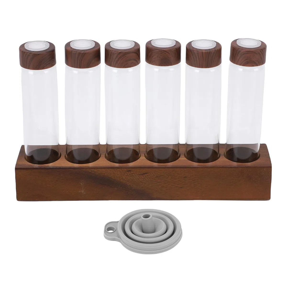Luocute Tubos de Almacenamiento de Granos de café Monodosis, Tubos de Almacenamiento de Granos de café con Soporte de Madera 6/12 Válvulas Válvula Monodosis para cocina Dormitorio (6 hoyos)