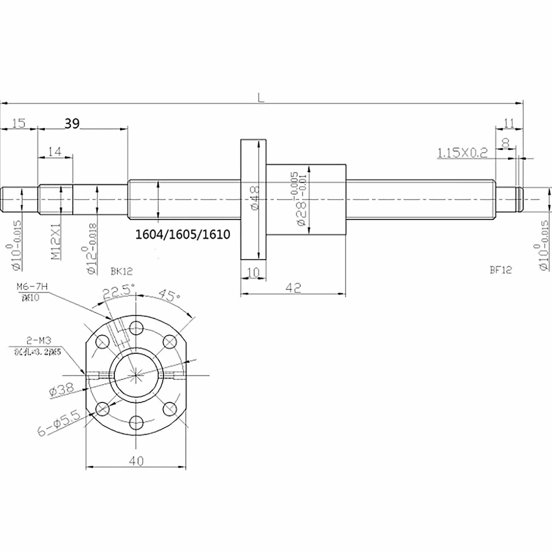 Husillo de bola SFU1605 de 900 mm de rosca de acero inoxidable husillo de bola con soporte BK12/BF12, carcasa de madre y embrague para automatizados