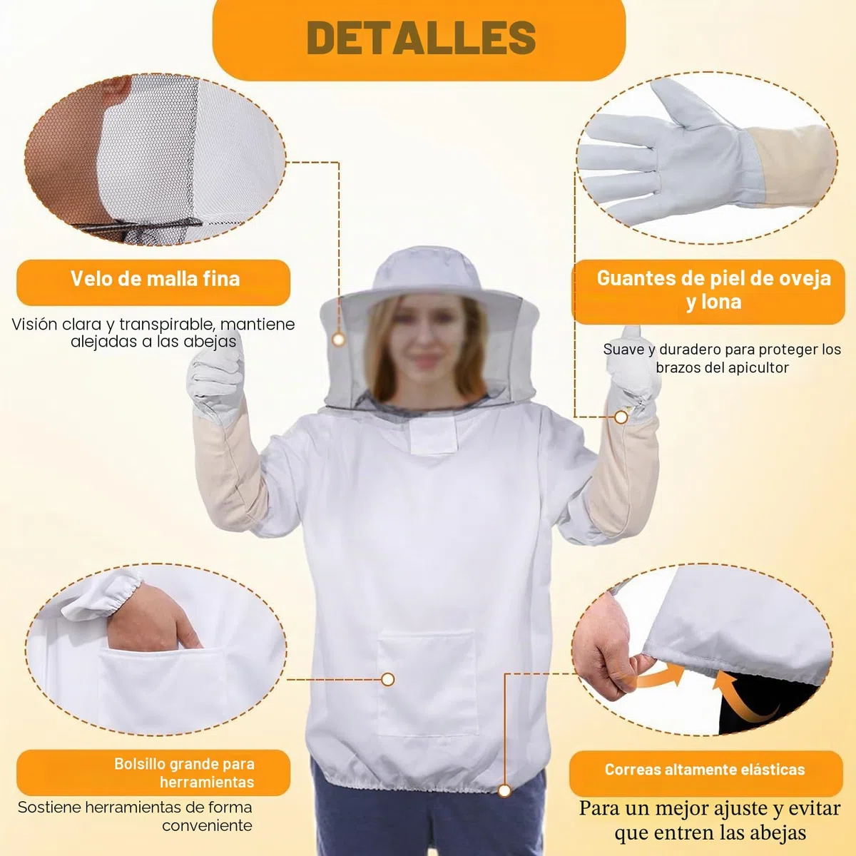 ZONSUSE Traje Protector de Apicultor con Guante & Herramientas de Colmena, Levantador y Raspador de Marco de Acero Inoxidable, Cepillos de Colmena, Equipos de Apicultura para Patios y Ranchos