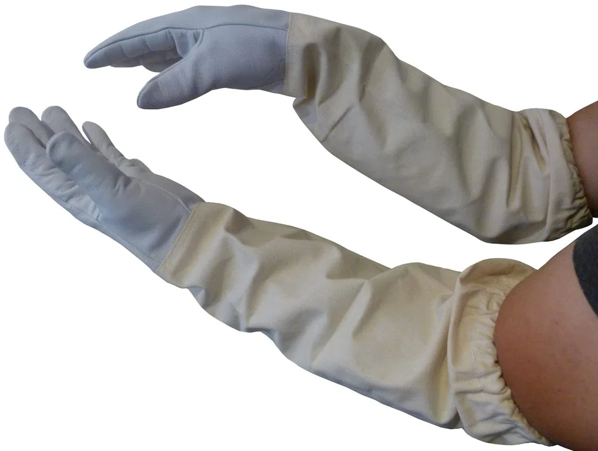 AGS Guantes de apicultor, guantes de piel de cabra para apicultura, guantes de protección (pequeño)
