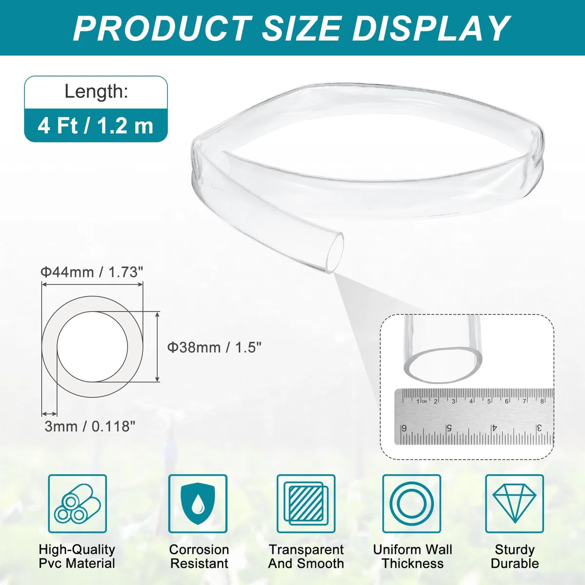QUARKZMAN Manguera Transparente PVC 38mm ID x 44mm OD Tubo transparente flexible, 1.2Metros tubo pvc plástico de transferencia de agua aceite aire para Tanque y Acuario
