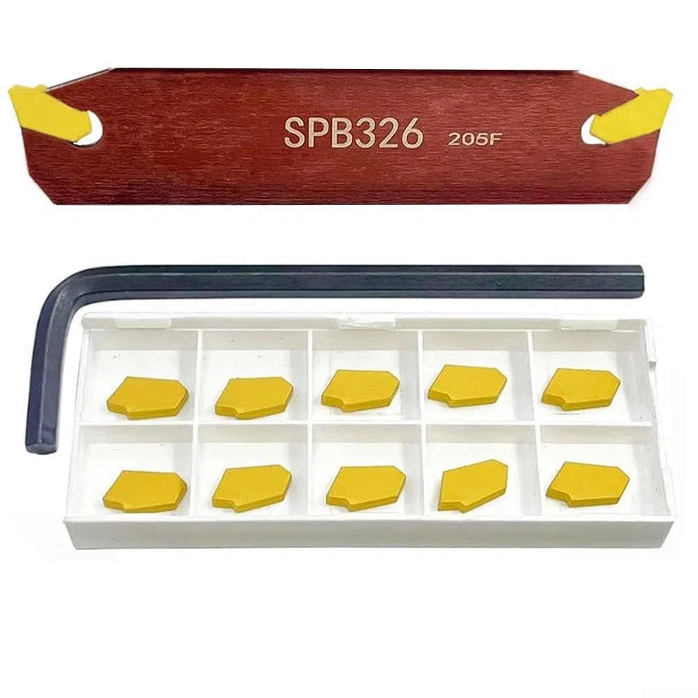 Insertos de ranura de carburo (1 soporte de herramientas SPB326 + 12 cuchillas SP300) Herramientas de inserción de carburo de torno para herramientas de corte de ranura de torno