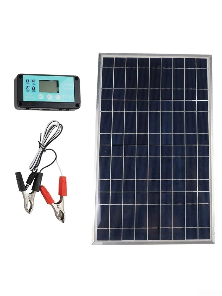 Kit de panel solar de 100 W con controlador para carga de batería de 12 V 24 V, marco de aleación de aluminio, IP67 resistente a la intemperie, para caravanas, barcos, camping