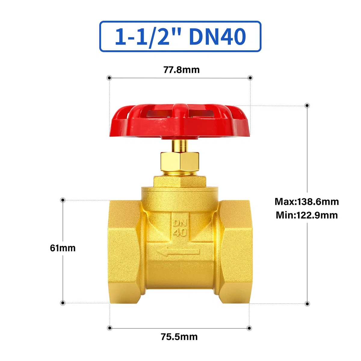 Válvula de globo industrial de latón de alta resistencia de 1-1/2" BSP con manija de rueda para agua, aceite y gas