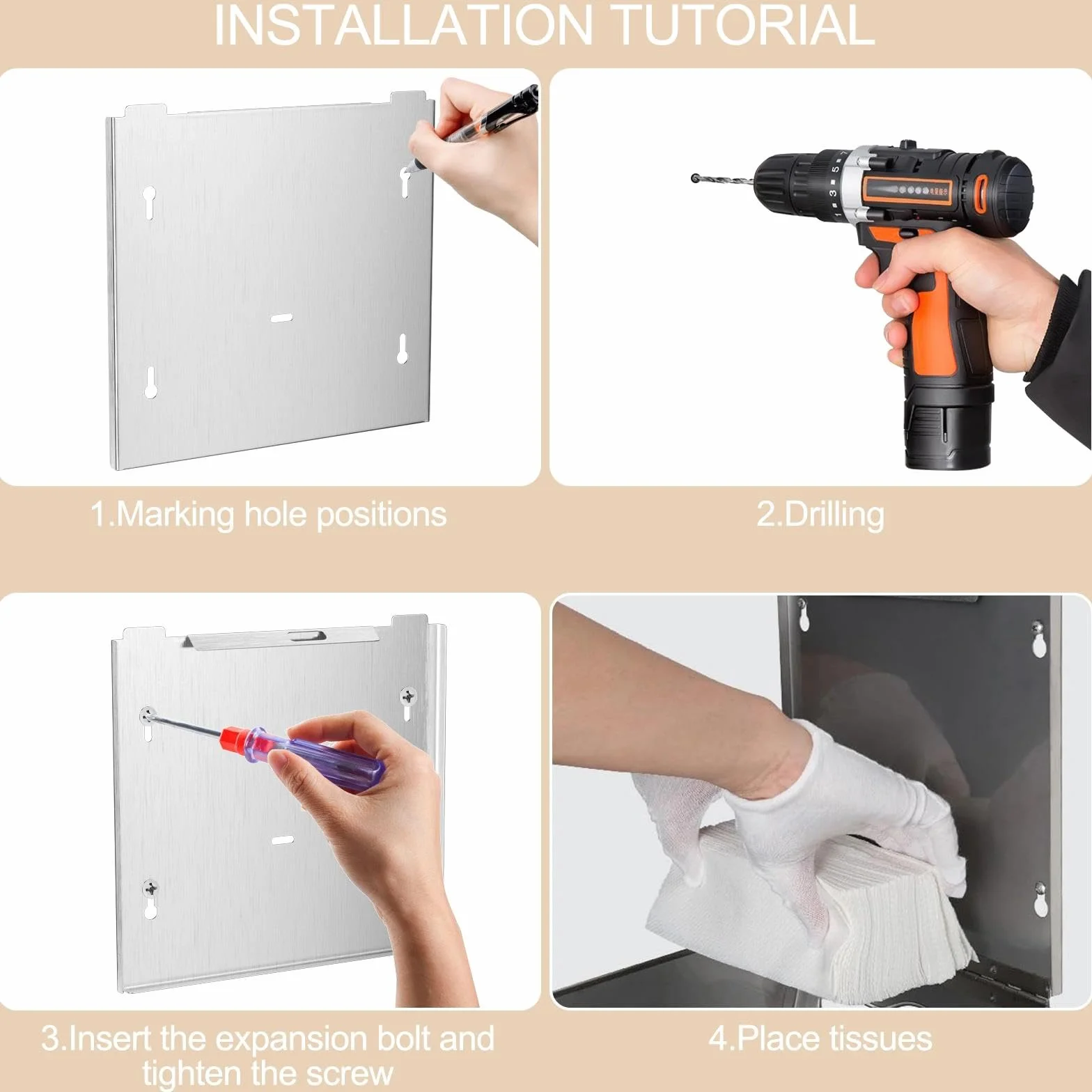 Dispensador Papel Secamanos en Pared, Dispensador de Toallas de Acero Inoxidable con Cerradura, Dispensadores de Papel Higiénico para Oficinas, Hoteles y Restaurantes(Plata)