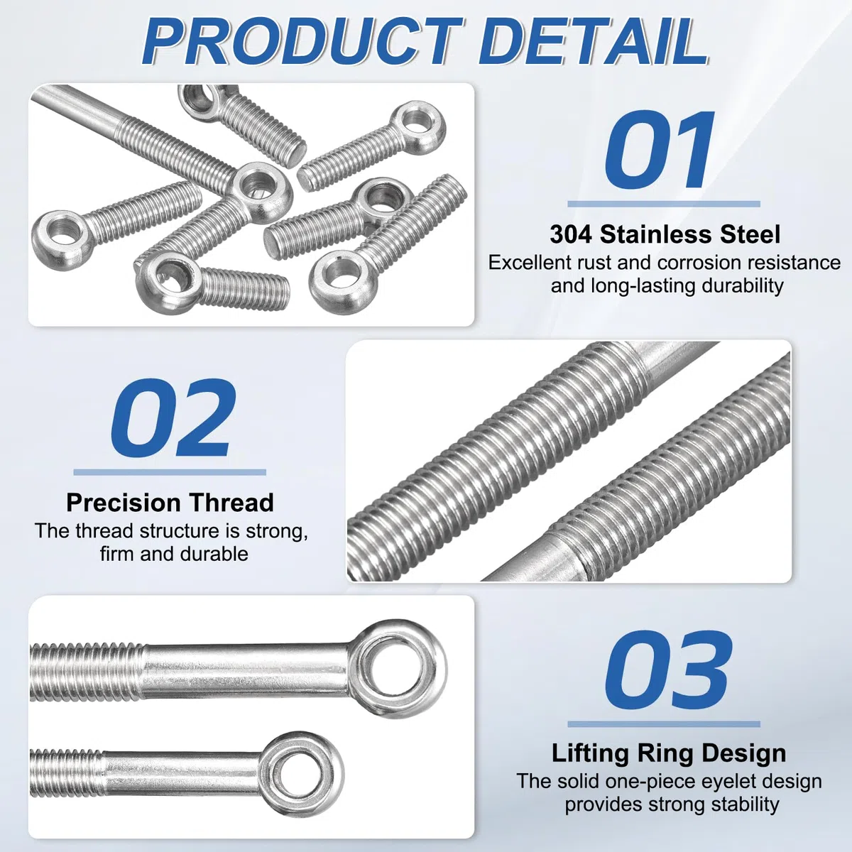 QUARKZMAN 4Pcs Anillos de Elevación M12 x 160mm, Pernos de Ojo Tornillos de Argollas de Acero Inoxidable 304 para Colgar y Fijar Válvulas Compuerta Tuberías