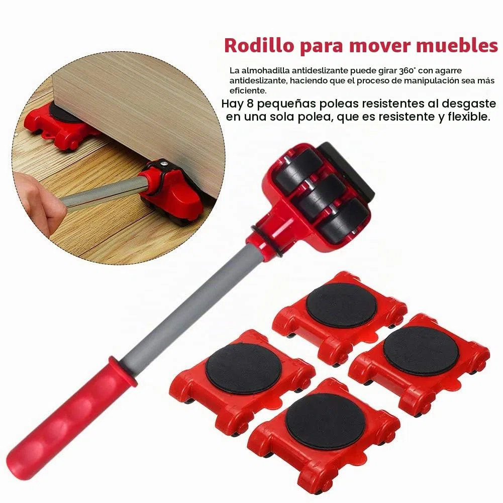Juego de 5 piezas de elevador de muebles, elevador de muebles resistente con almohadillas giratorias de 360 grados para mover fácilmente y de forma segura, kit de herramientas de rodillo de movimiento
