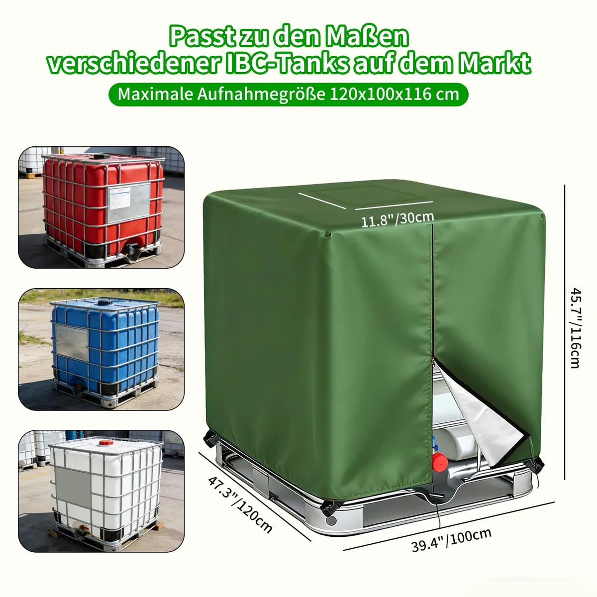 IBC - Cubierta para depósito IBC de 1000 L, cubierta 420D para depósito de agua, resistente al viento, resistente a los rayos UV, para depósito de agua, depósito de agua de lluvia (120 x 100 x 116 cm