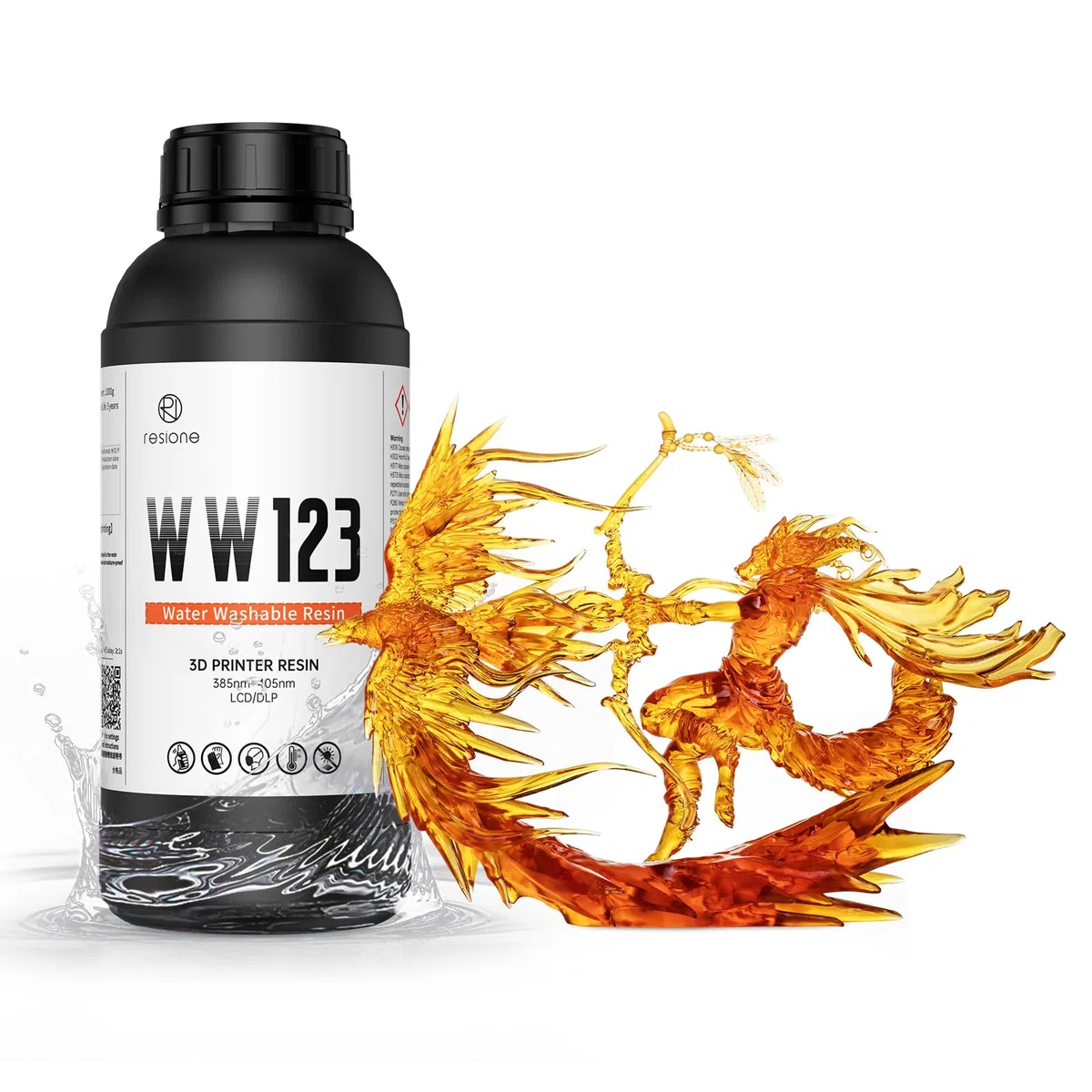 RESIONE WW123 Resina Lavable al Agua, Resina para Impresora 3D de Alta Velocidad de 405 nm, Sin Agrietamiento y Resistente a la Humedad, Casi Inodora- 1000g (Naranja llameante)