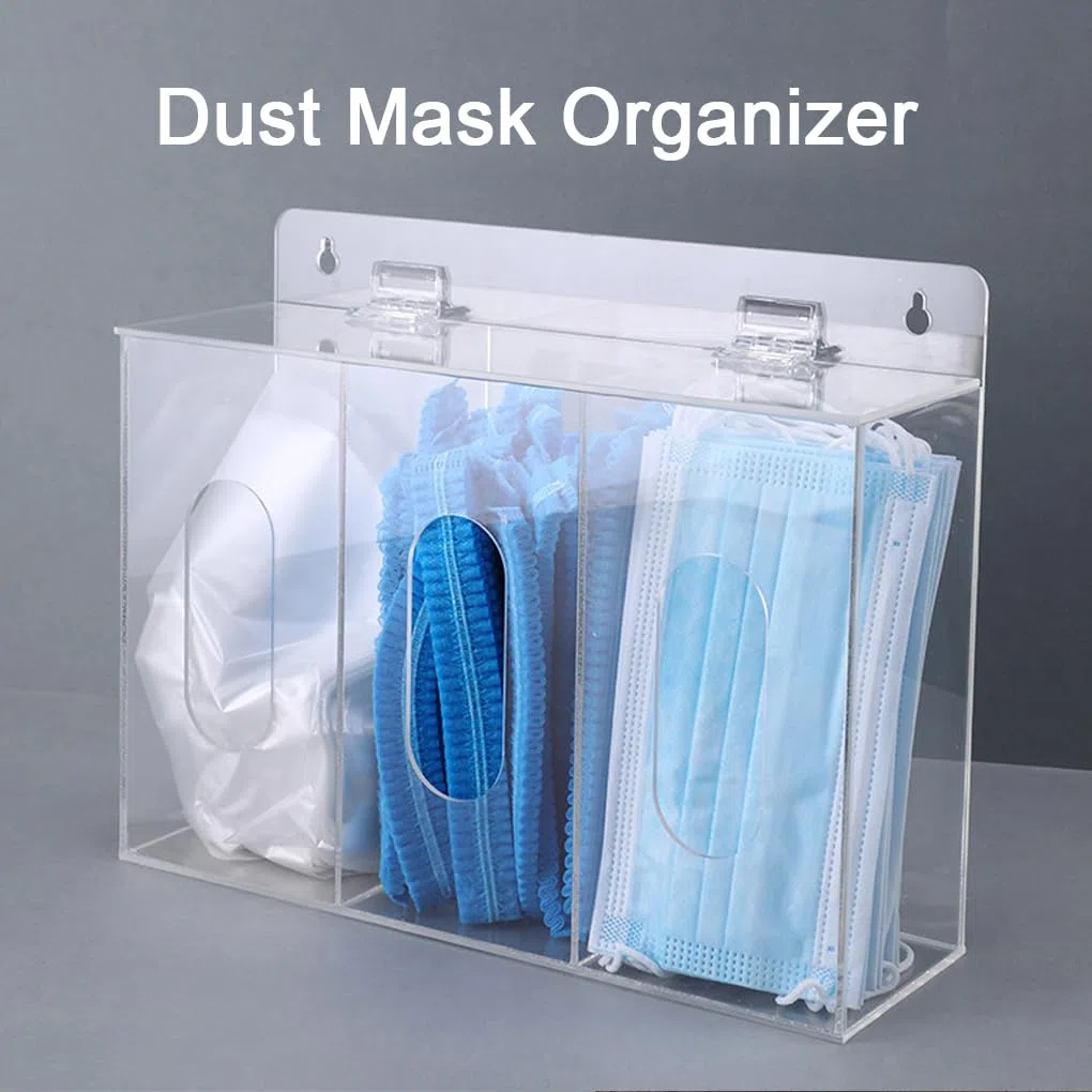 Caja dispensadora de mascarillas y guantes desechables con tapa, dispensador de guantes acrílicos, organizador de montaje en pared acrílico montado en la pared, A