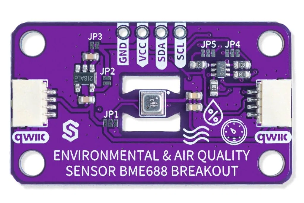 Soldered BME688 - Sensor ambiental Breakout Board | Medición de la calidad del aire (VOCs, VSCs, CO, H₂), temperatura, humedad, presión atmosférica, 3,3 V, fabricado en la UE, 333203