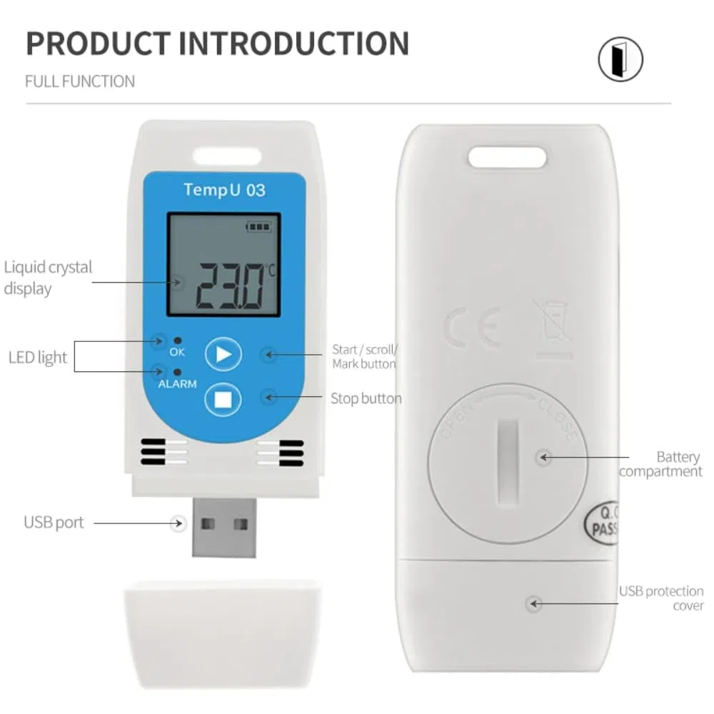 DollaTek USB con pantalla Registrador de temperatura y humedad Registrador de temperatura y humedad Registrador PDF para cadena de frío sensible a la temperatura ¿Envío