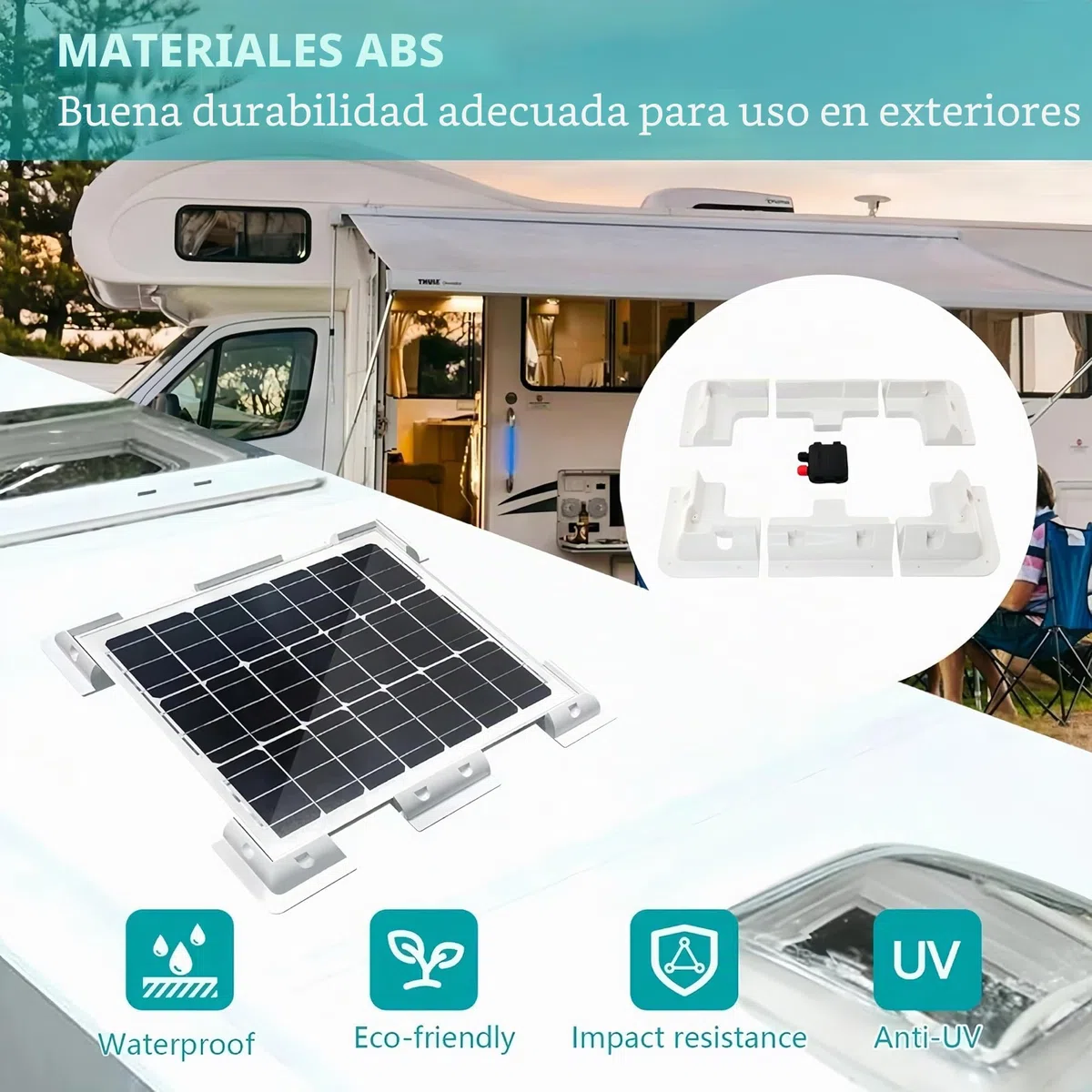 7 soportes de montaje para panel solar, sin taladros, soportes de panel solar ABS, kit de soporte para techos de RV, caravanas, vehículos, furgonetas, garajes, cobertizos, cubierta de barcos, (blanco)